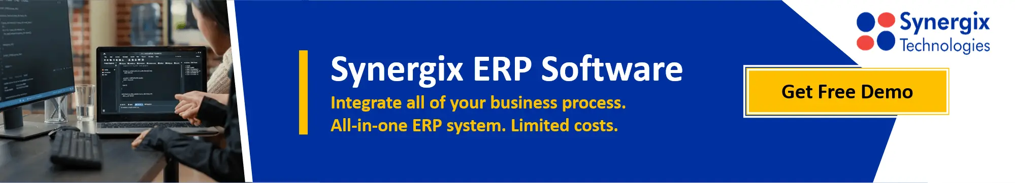 AI Contract Management for Service, Rental and Project Contracts 3 A professional demonstrates Synergix ERP software on a laptop, showcasing integrated business process management capabilities.