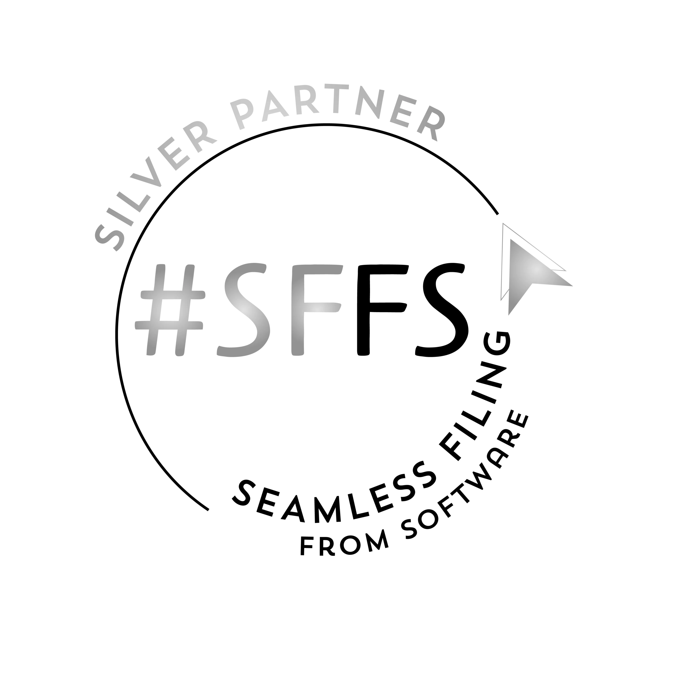 Silver partner badge for seamless filing from software, featuring hashtag SFFS in a circular design.